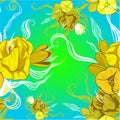 Seamless vector background. Stylized image of spring flowers and buds.